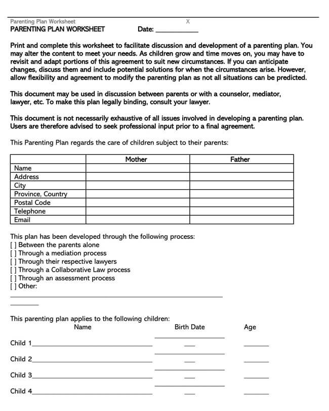 Comprehensive Parenting Plan Format for Child Custody 09