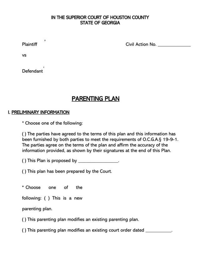 Comprehensive Parenting Plan Template for Joint Custody 18