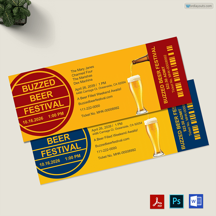 Free Editable Beer Festival Ticket