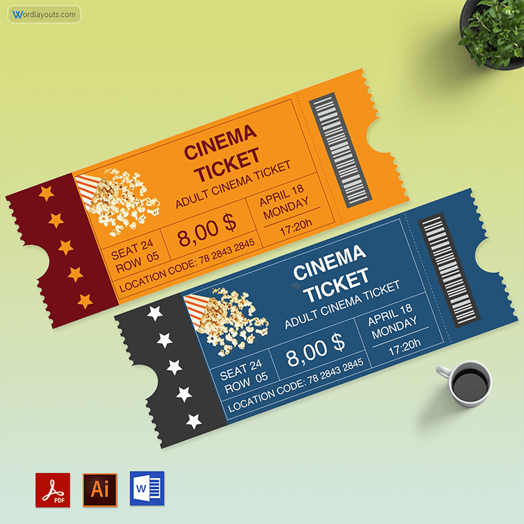 Downloadable editable movie ticket template