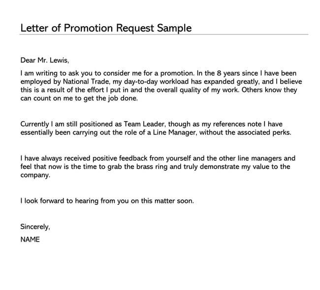 Printable Promotion Request Letter Example