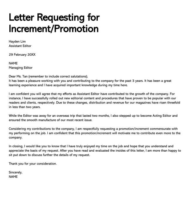 how to write a letter of request for promotion