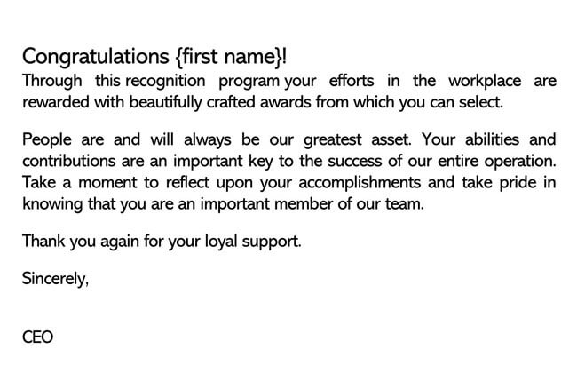 Customizable Recognition Letter for Efforts Example