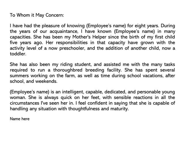 Employee recommendation letter template