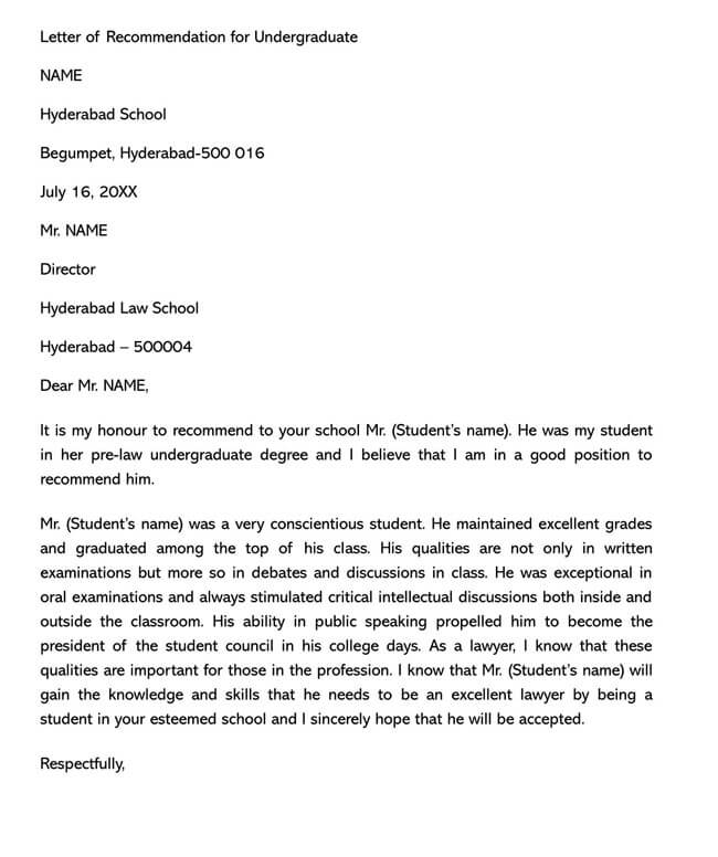 Recommendation Letter From Teacher Template 06