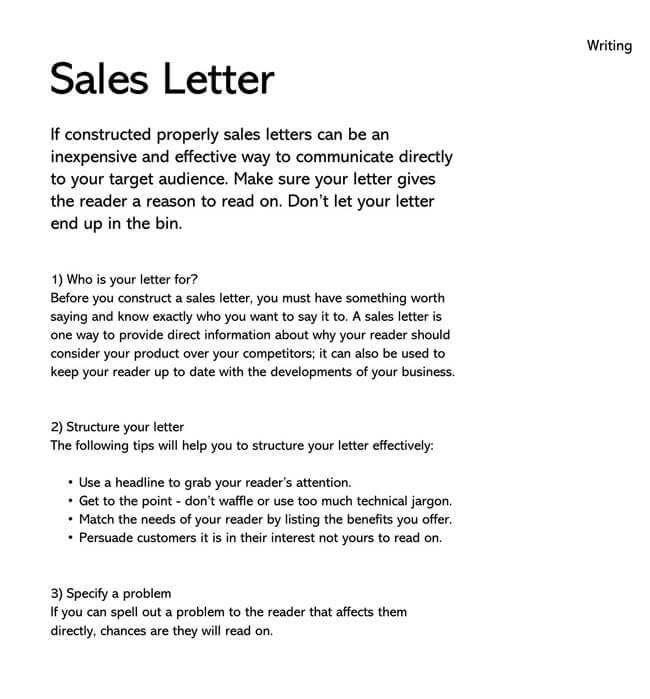 Printable sales letter template - Sample