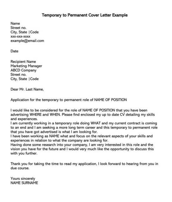 application letter for permanent position