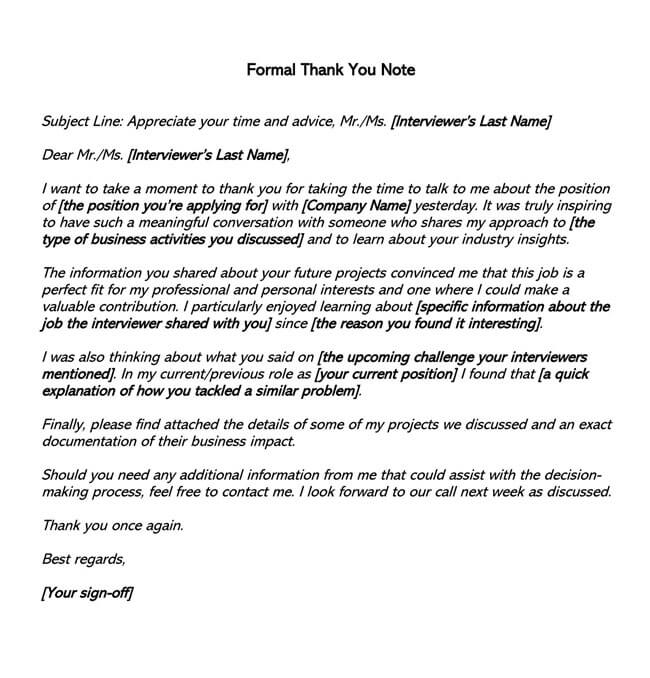 Formal thank you email after an interview template