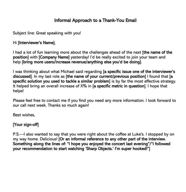 Free informal thank you email after an interview example