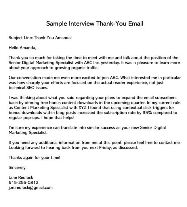 Customizable thank you email after an interview template