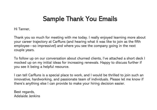 Professional Car Runs Employee After Interview Thank You Email Sample as Word File