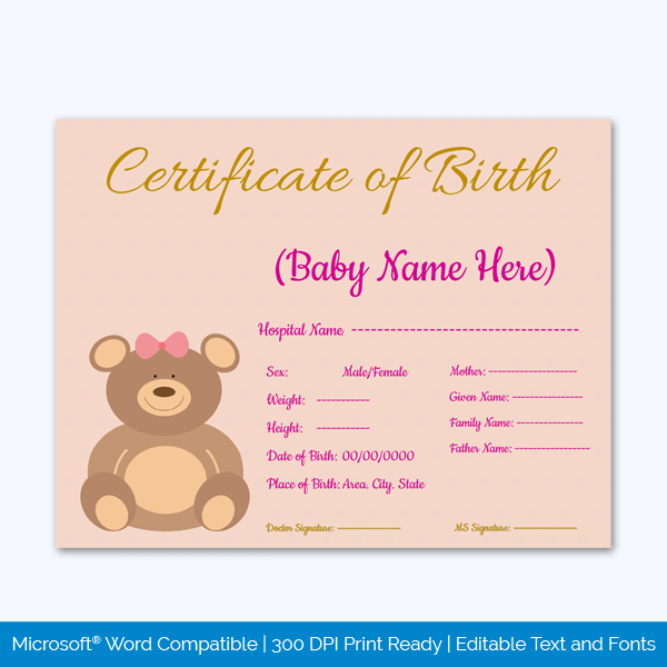 Download free birth certificate template