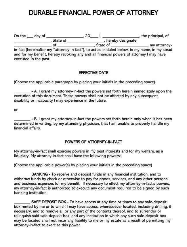 Durable Financial Power of Attorney Form Open Document Text