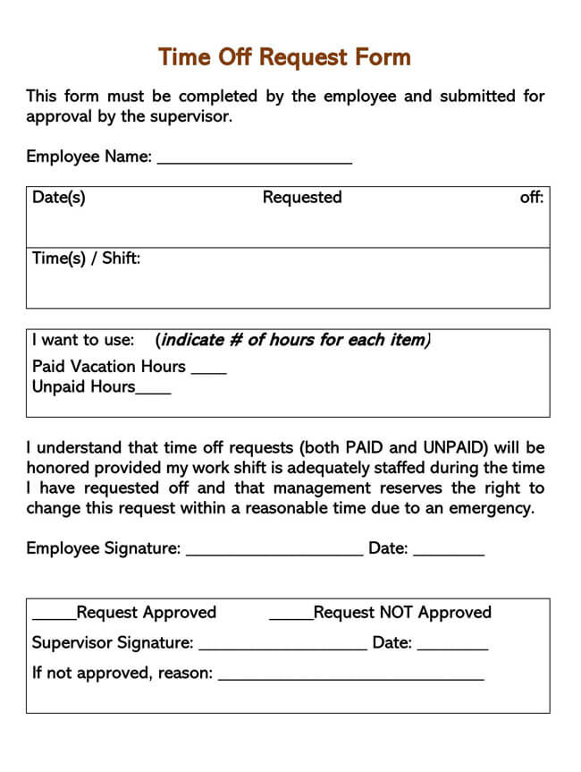 PDF sample of employee time-off request form