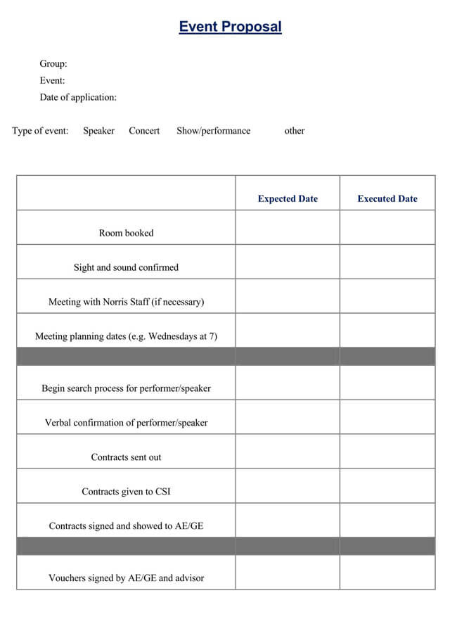 Editable event proposal form in PDF format