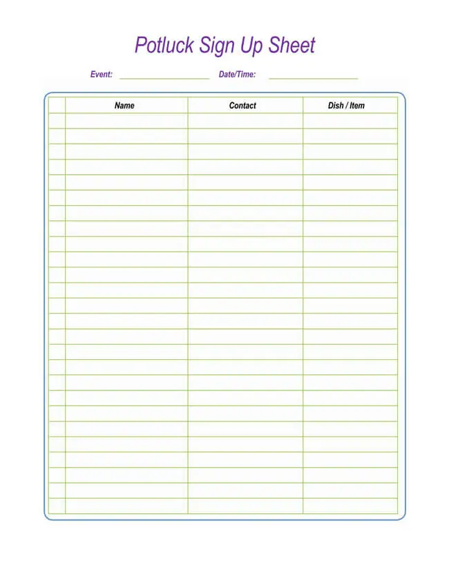 22 Free Potluck Sign-up Sheets - Editable | Perfect Planning