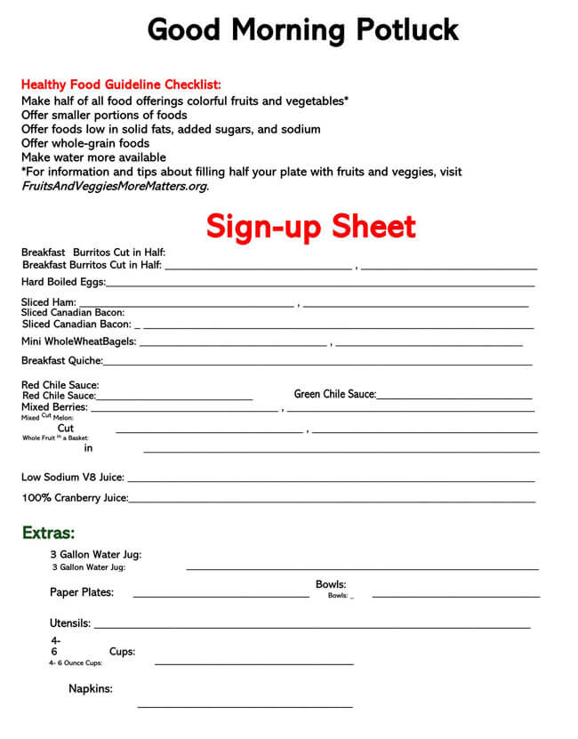 Potluck Sign-up Sheet Example for Free