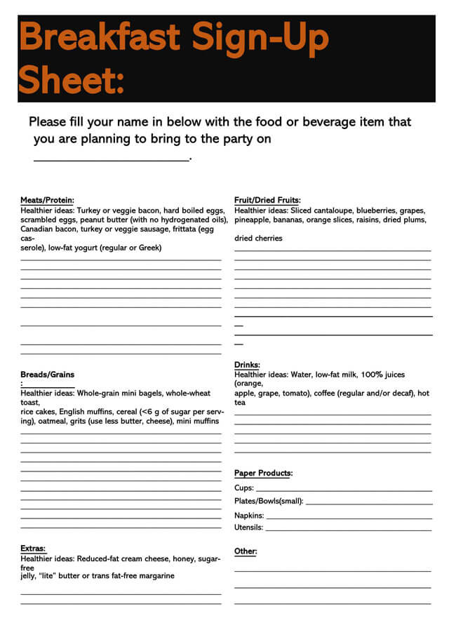 Editable Potluck Sign-up Sheet Sample