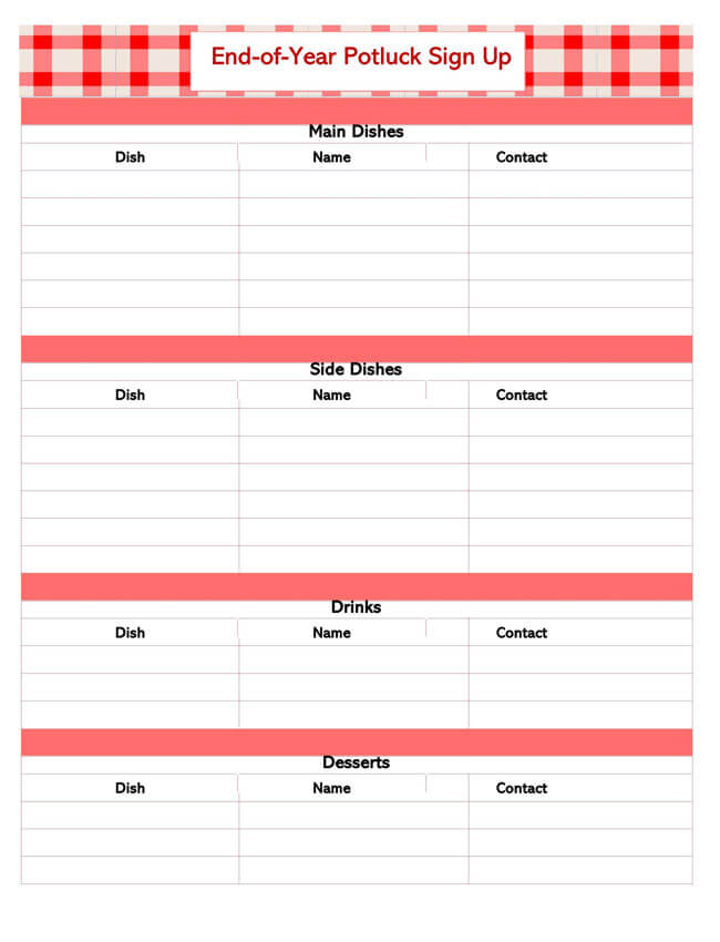 Editable Potluck Sign-up Sheet Example