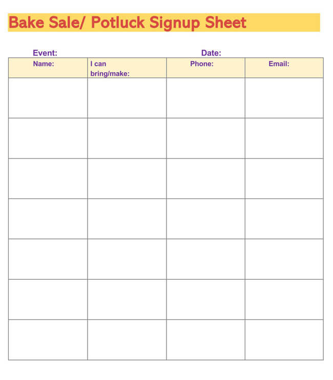 Printable Potluck Sign-up Sheet Form for Free