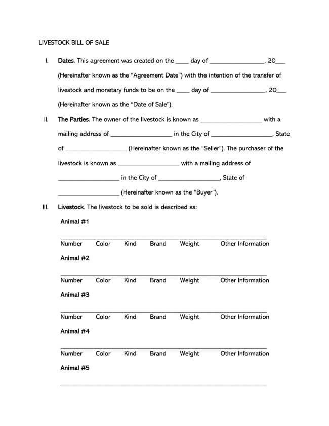 Great Editable Livestock Bill of Sale Form as Word Document