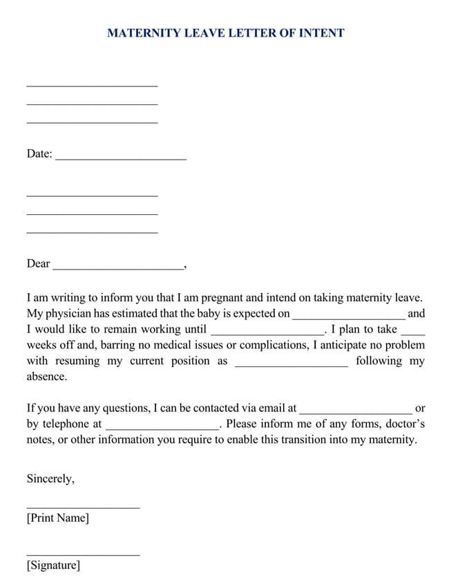 Sample Maternity Leave Letter of Intent 01