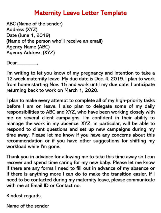 application letter for maternity leave