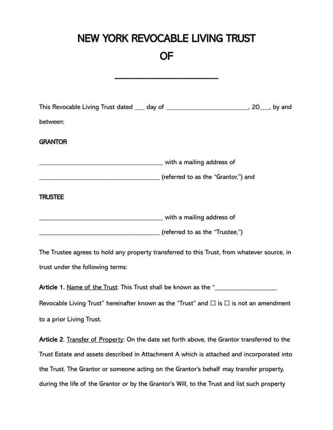 New York Revocable Living Trust Form