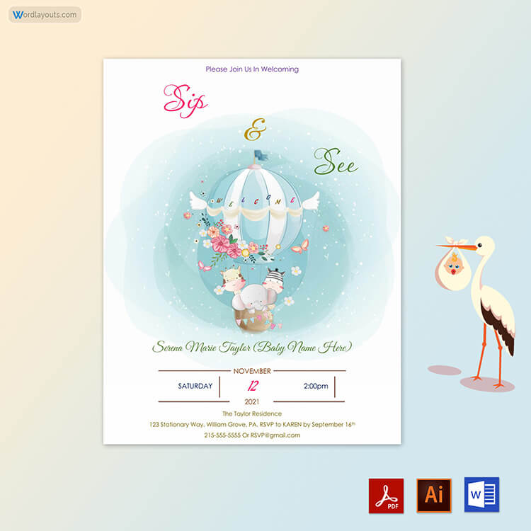 Sip and See Party Invitation - Editable PDF Format 04