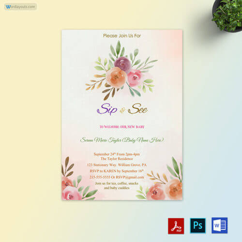 Free Print Sip and See Invitation Template