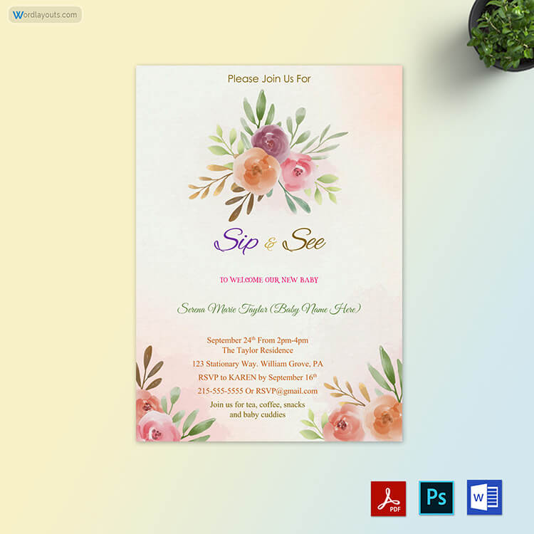 Printable Sip and See Party Invitation - Free Template 05