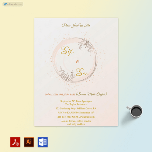 Sip and See Free Party Invitation template