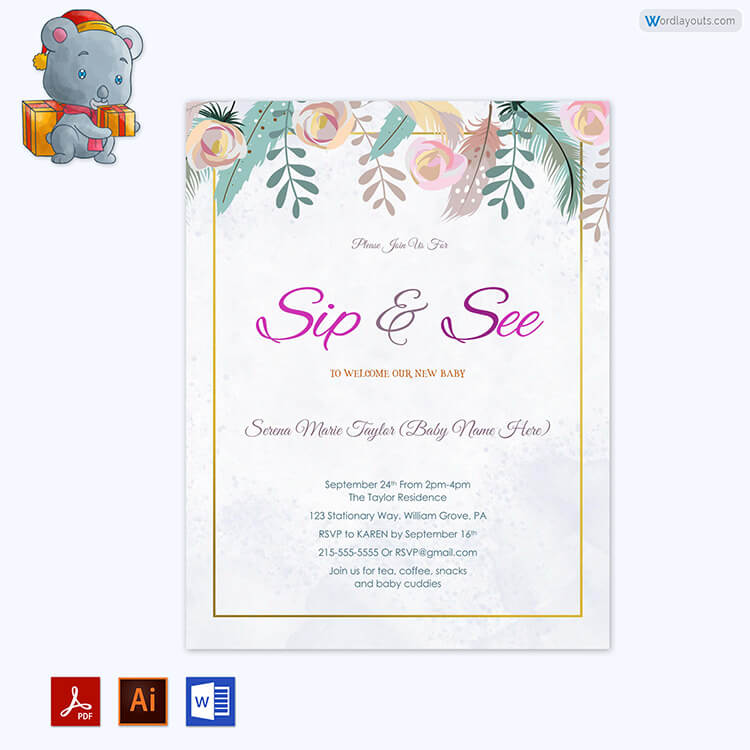 Sip and See Party Invitation - Editable Word Format 08