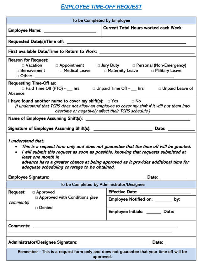 PDF sample employee time-off request form download