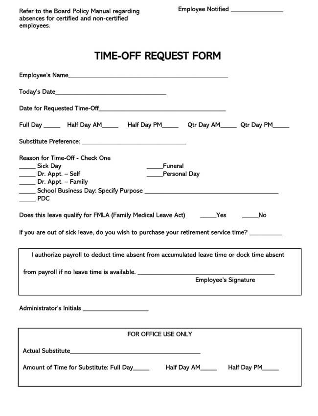 Download a free employee time-off request form