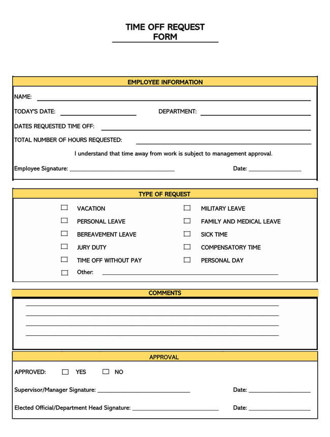 Vacation request form template free download