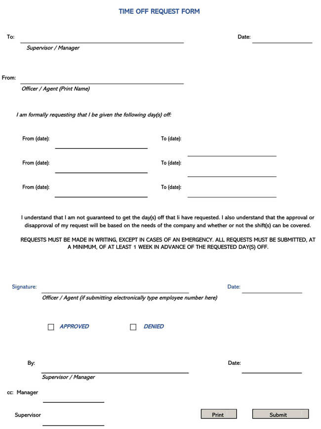 Free editable employee time-off request form