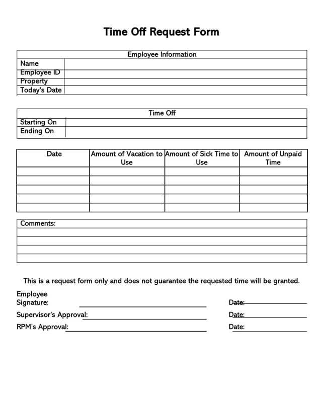 Time Off Request Form Template 15