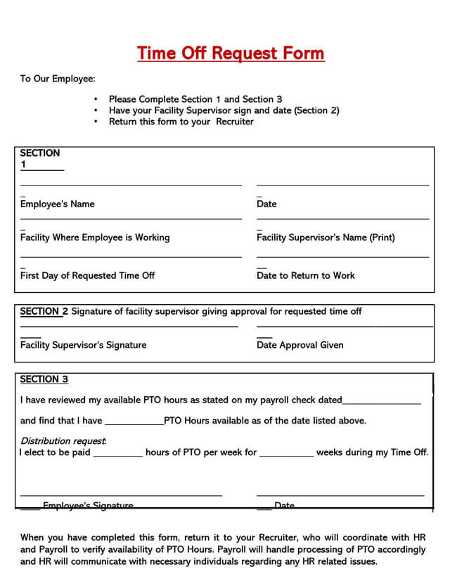 Vacation request form template for free