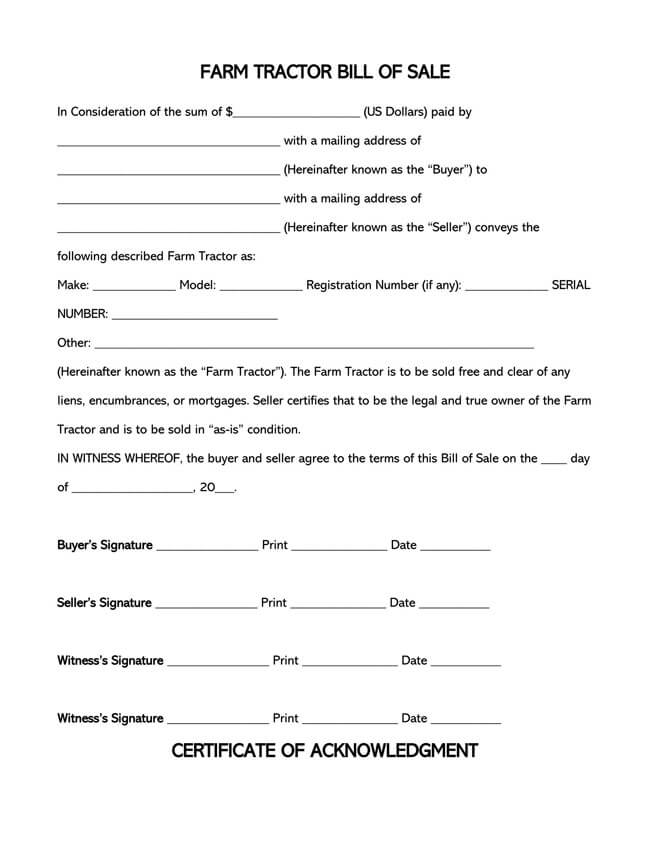Bill of Sale Form - Free Example Template