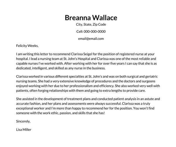 Free registered nurse letter of recommendation template 01