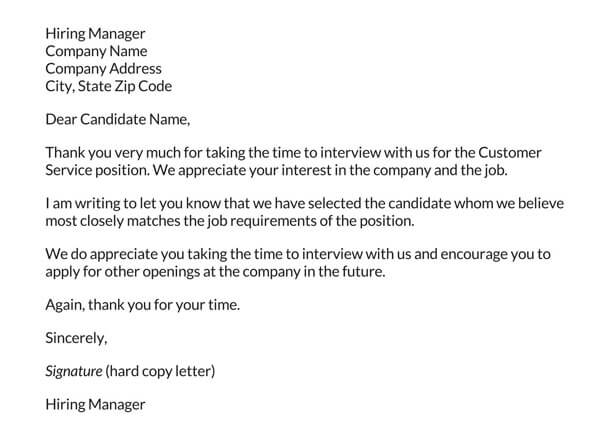 Professional Candidate Rejection Email After an Interview Template for Word File