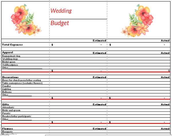 Free wedding budget spreadsheet template 01