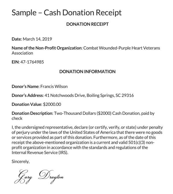 Printable donation receipt template 01
