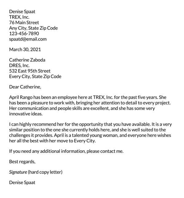 Printable Job Reference Letter Template