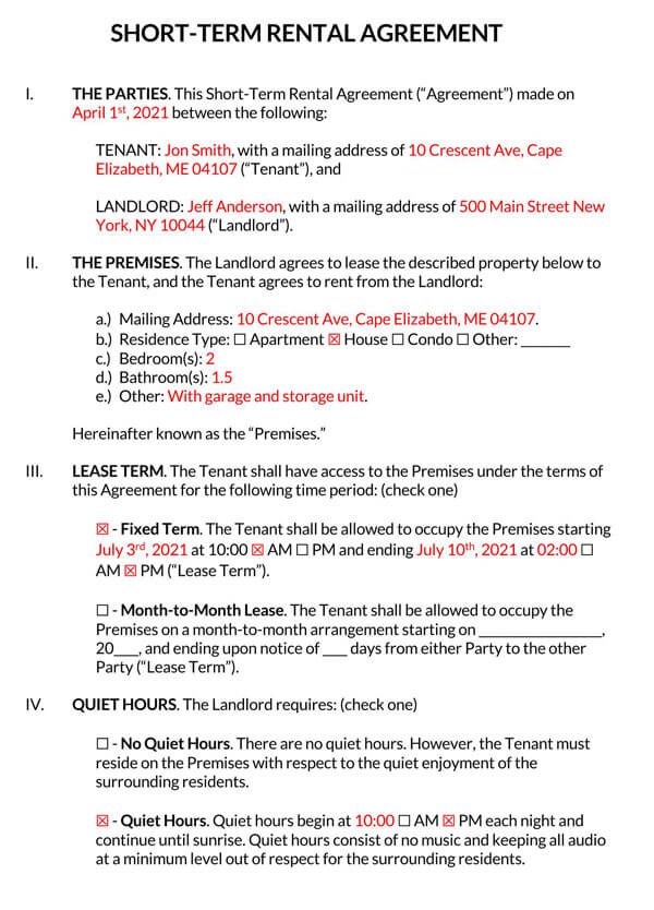 Free vacation rental lease agreement template 01