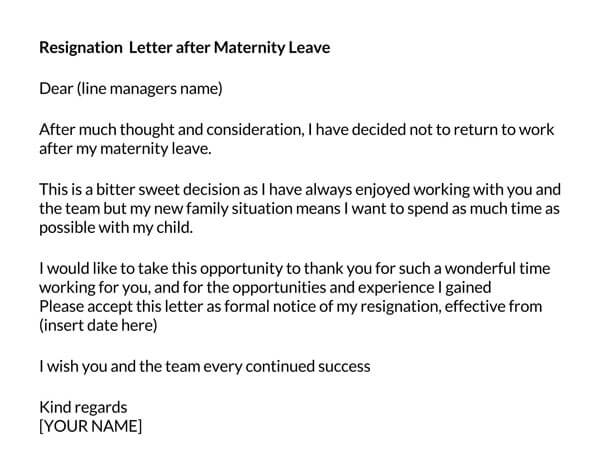 Free Printable Maternity Leave Resignation Letter Sample 01 for Word format