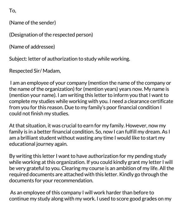 Download Free Permission Letter to Study While Working Template 03