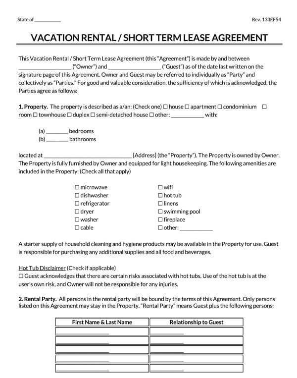 Free vacation rental lease agreement template 02