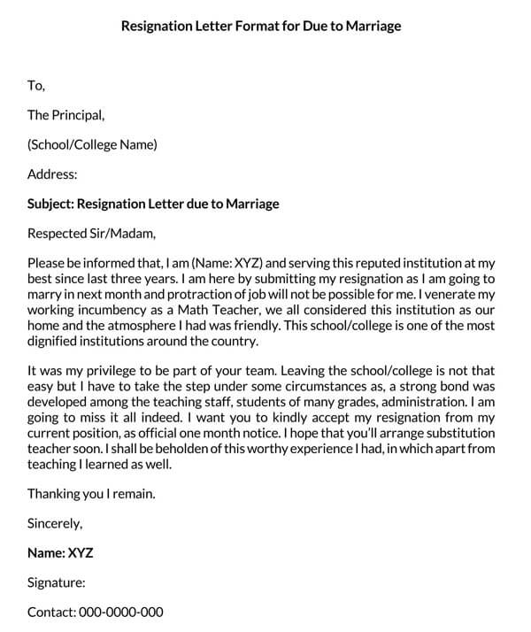 Sample resignation letter format due to marriage 02